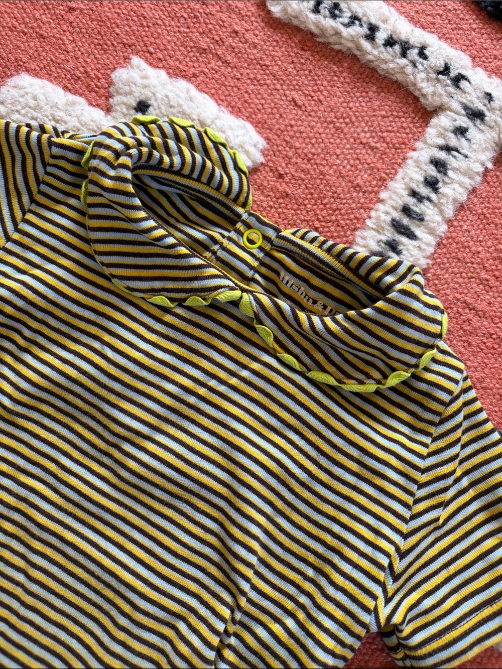 Striped Yellow, Black and White Ruffle Collar Top